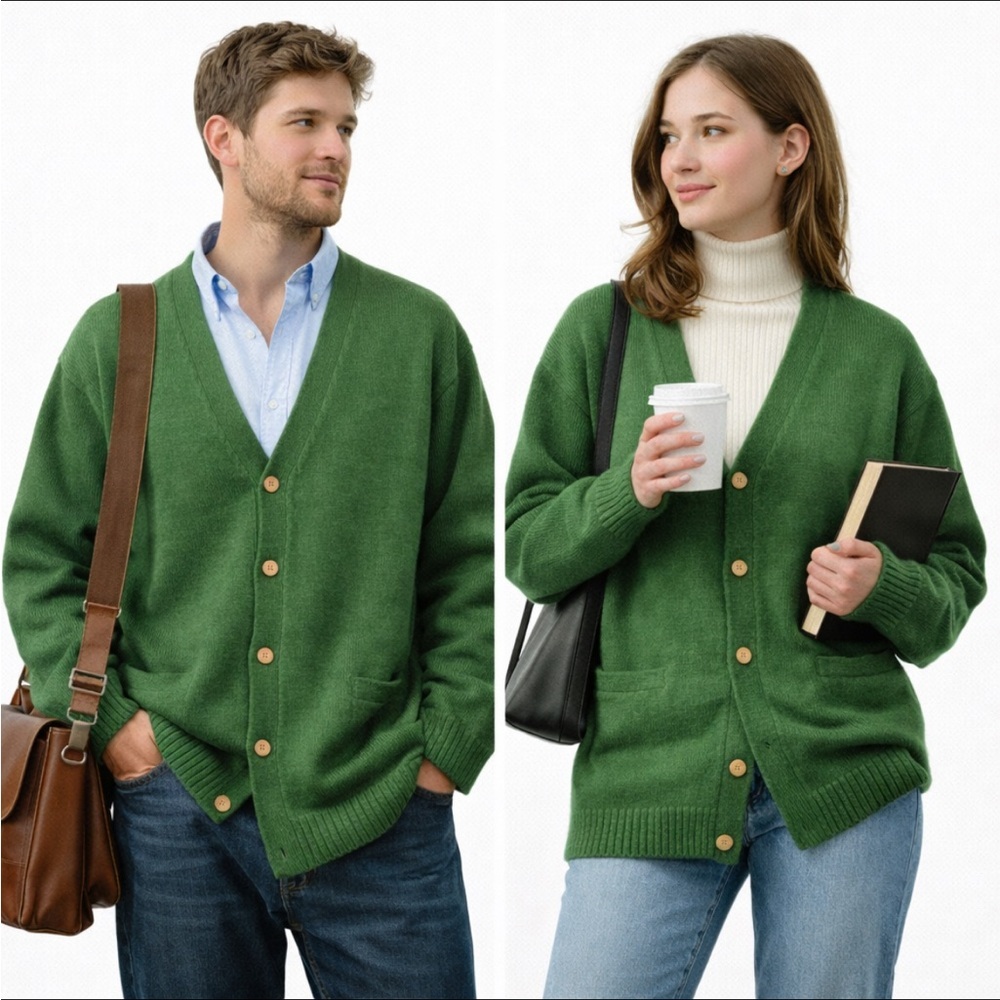 Ivy Crew Classics Cardigan Forest Green V-Neck Button Up Sweater XL Unisex